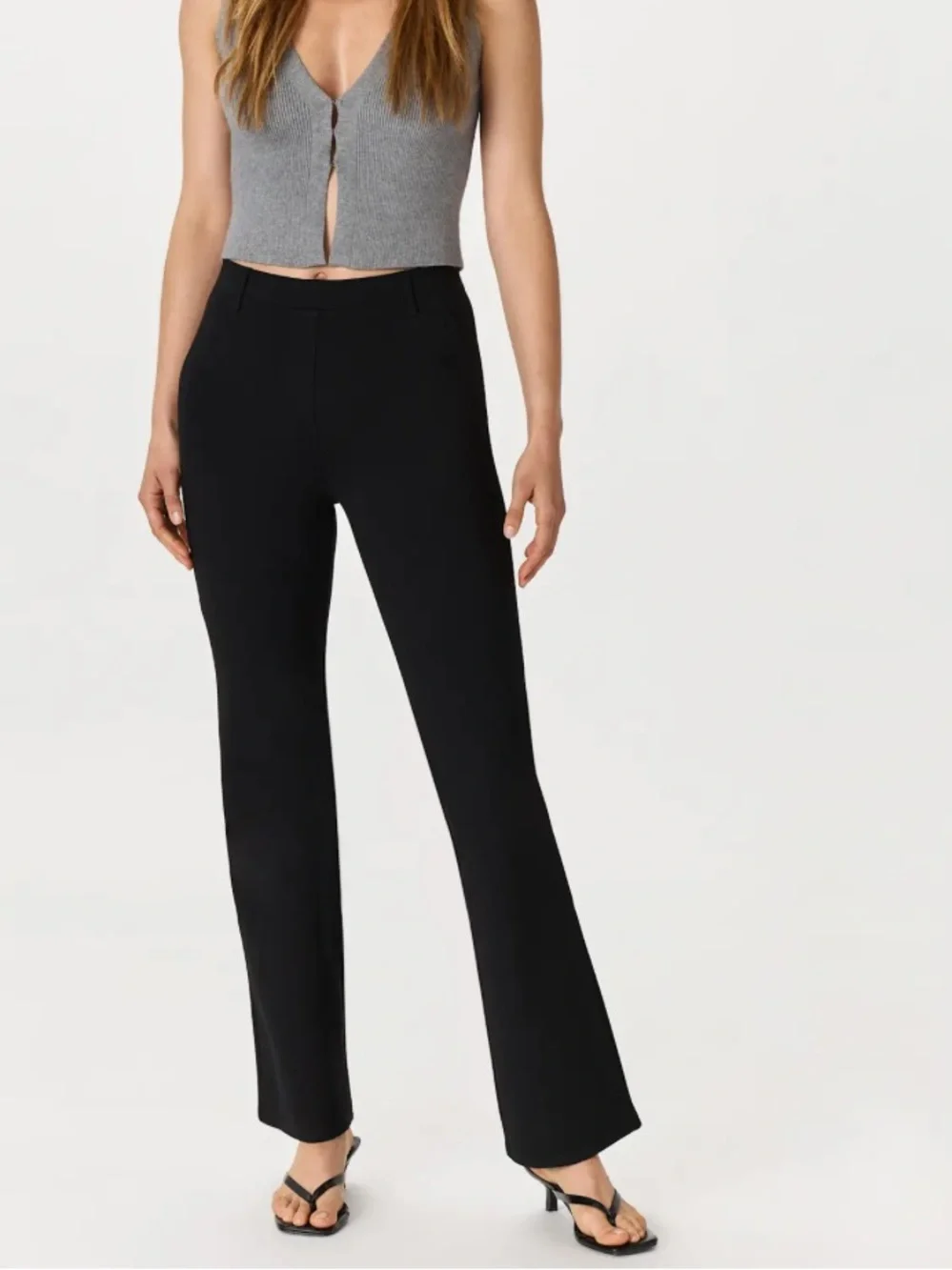 Quince Ultra Stretch Ponte Boot Cut Pants Size L 12-14 32” Inseam Black Pull On